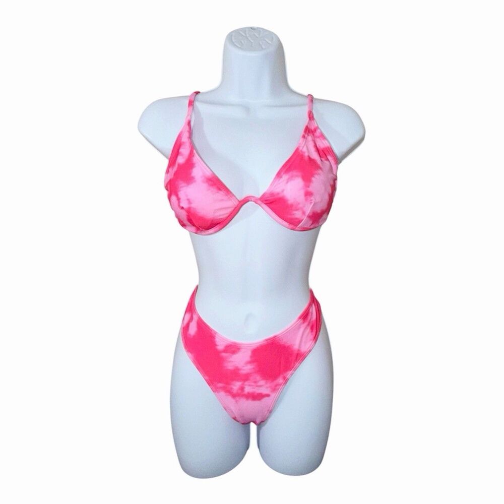 SHEIN Swim Pink Tie-Dye Bikini Set Large